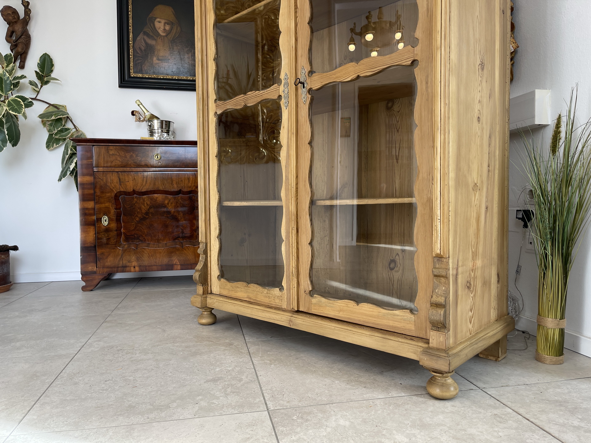 Biedermeier Vitrine Naturholz Bücherschrank Bauernschrank A4249