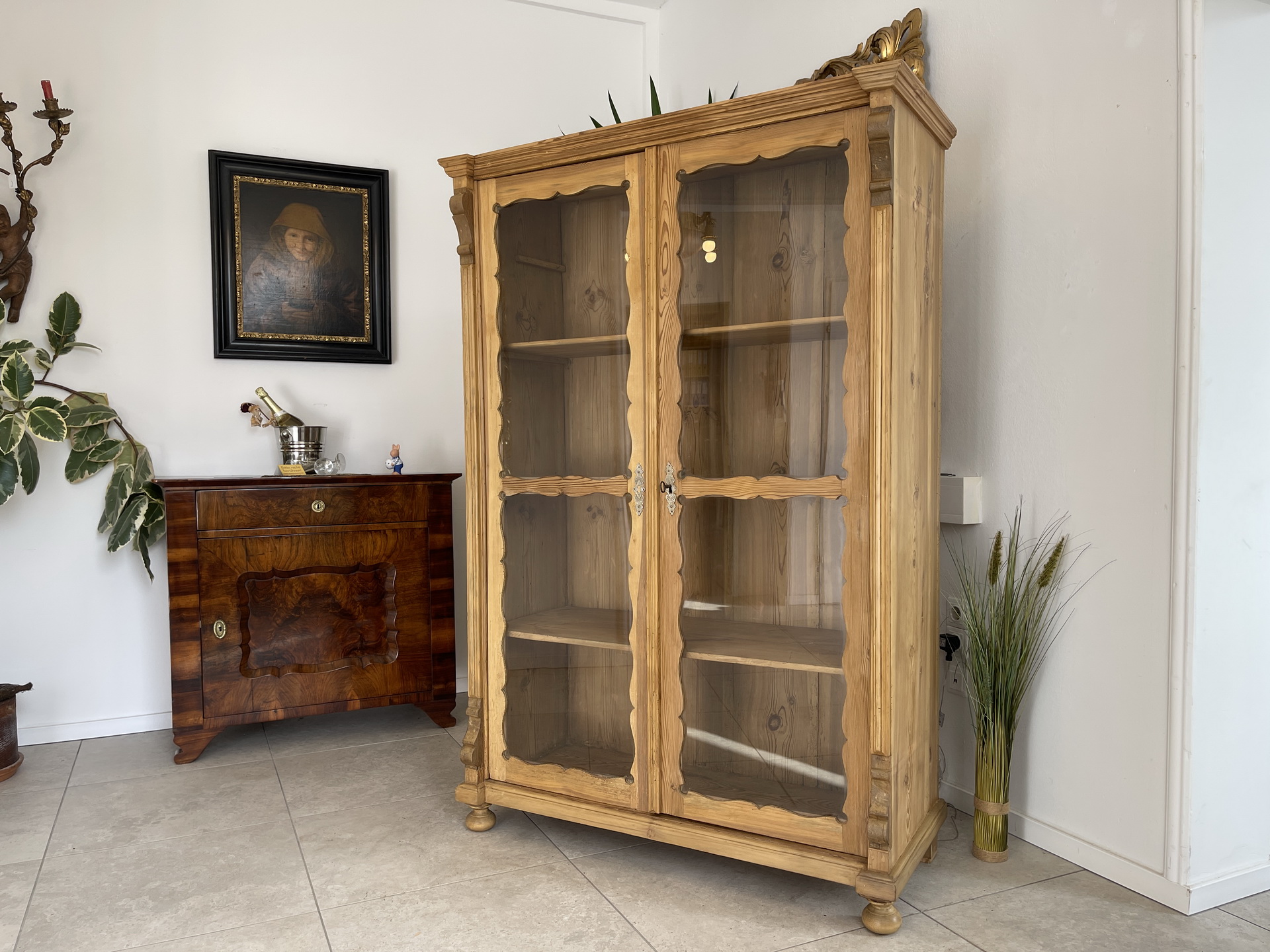 Biedermeier Vitrine Naturholz Bücherschrank Bauernschrank A4249