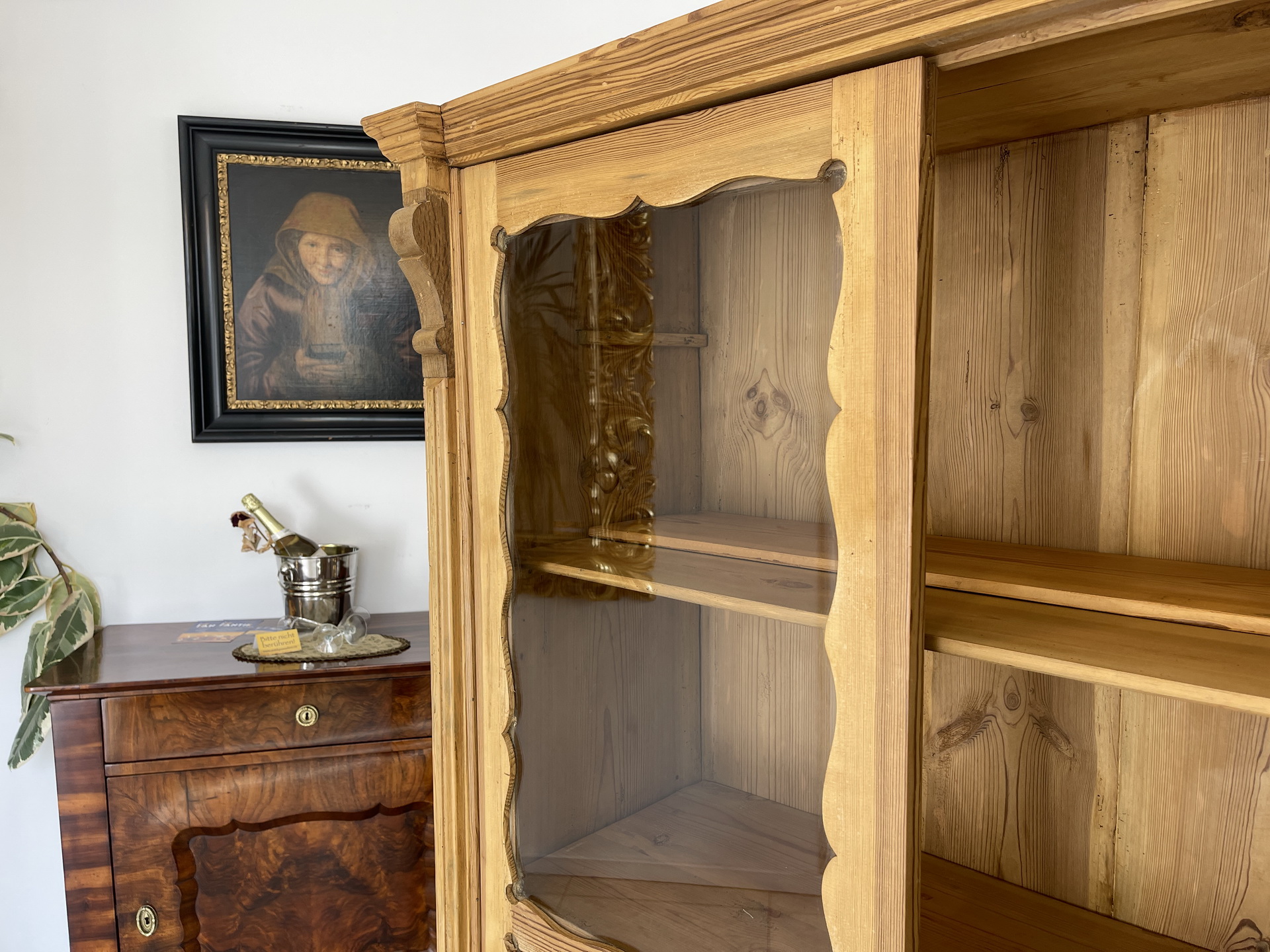 Biedermeier Vitrine Naturholz Bücherschrank Bauernschrank A4249