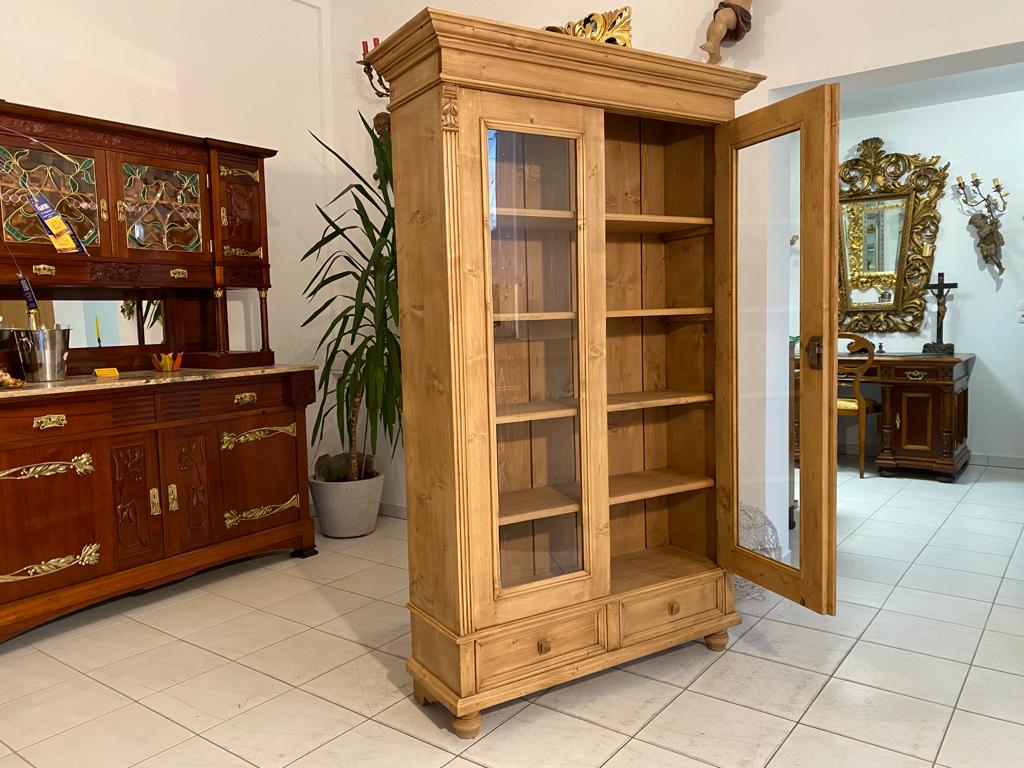 Antike Bauernvitrine Vitrine Naturholz Bücherschrank Bauernschrank Landhausmöbel A4132