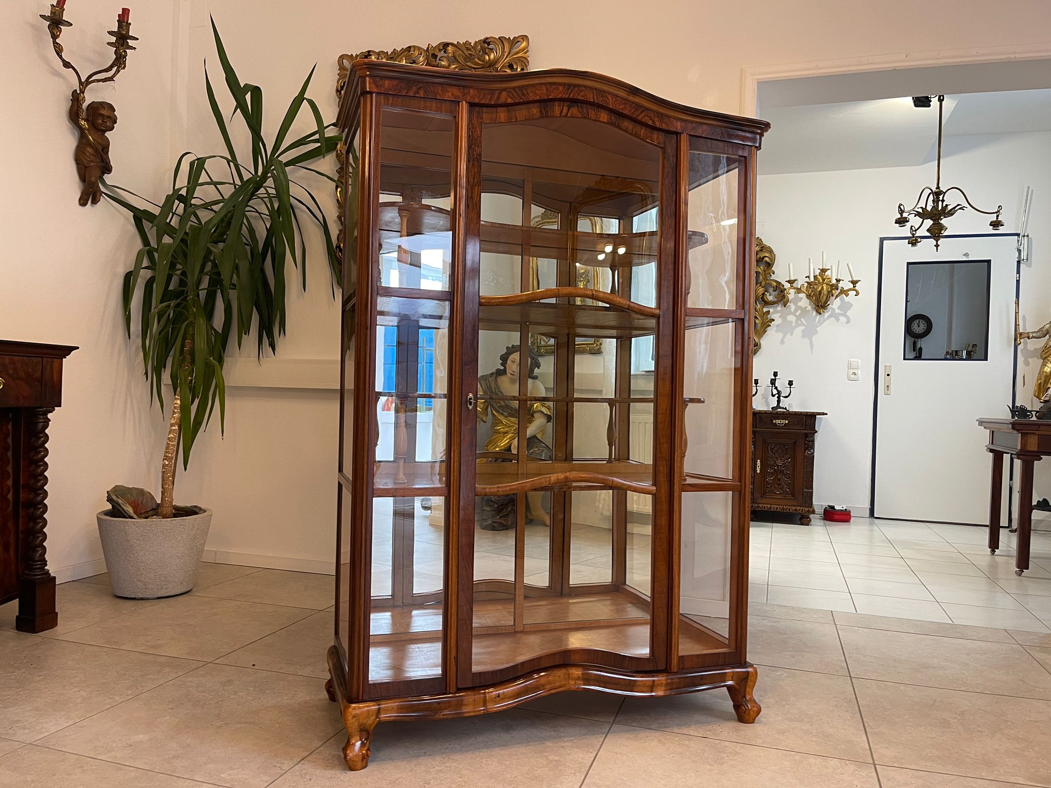 Biedermeier Vitrine Bücherschrank Nussholz A4949