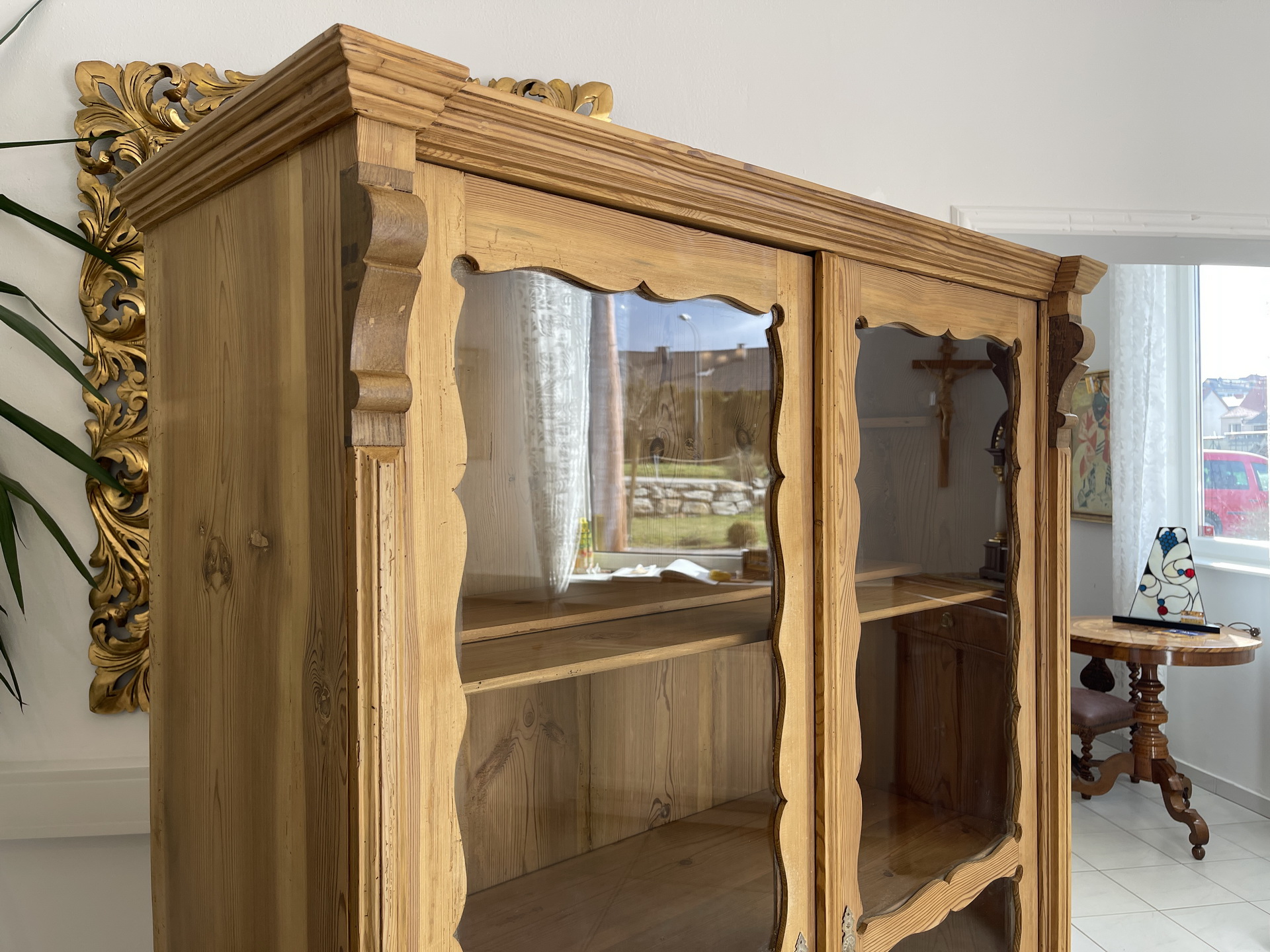 Biedermeier Vitrine Naturholz Bücherschrank Bauernschrank A4249