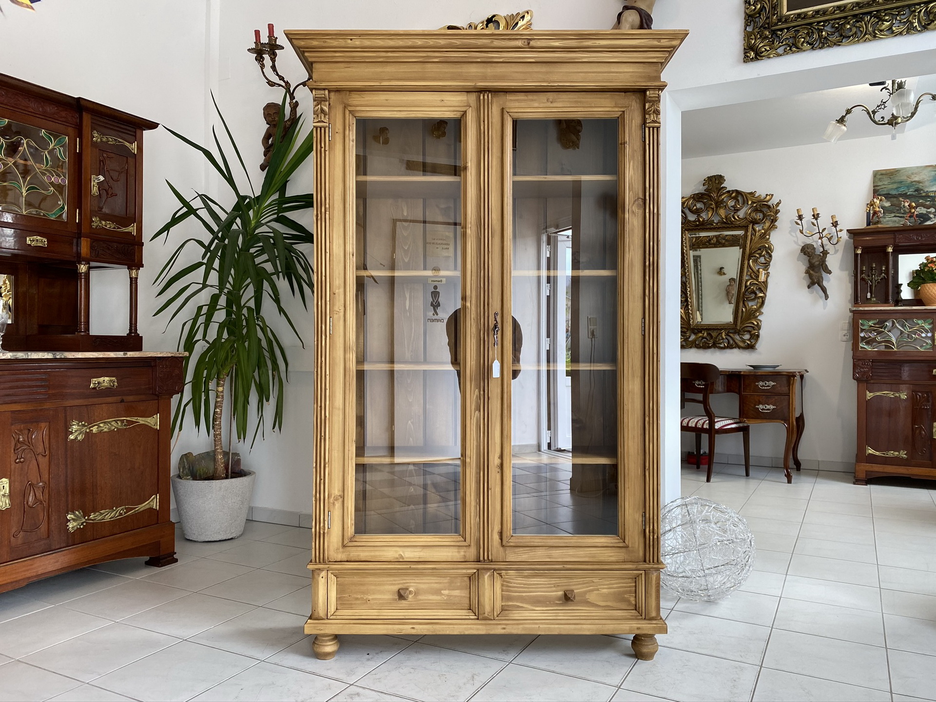 Antike Bauernvitrine Vitrine Naturholz Bücherschrank Bauernschrank Landhausmöbel A4132