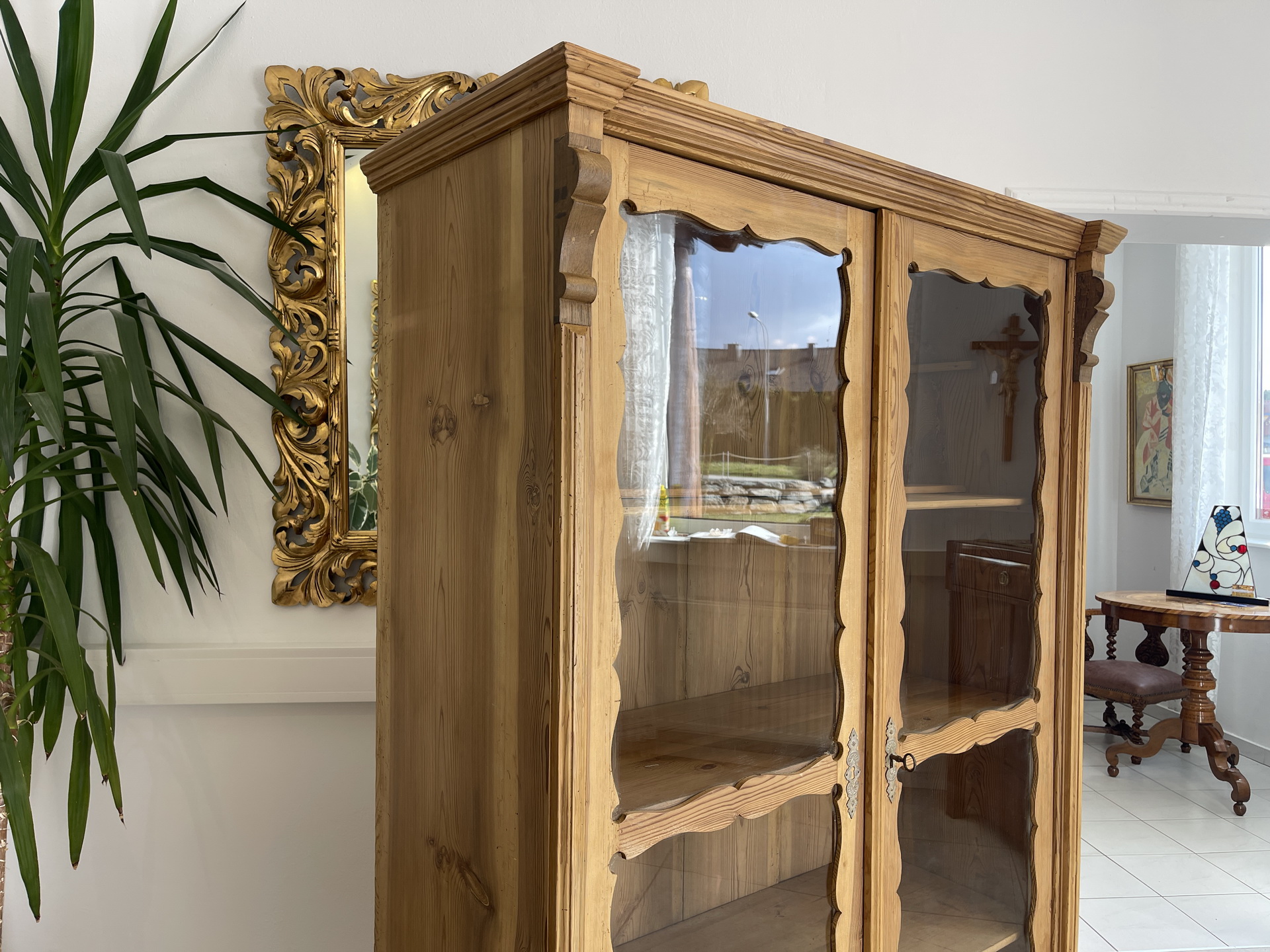 Biedermeier Vitrine Naturholz Bücherschrank Bauernschrank A4249