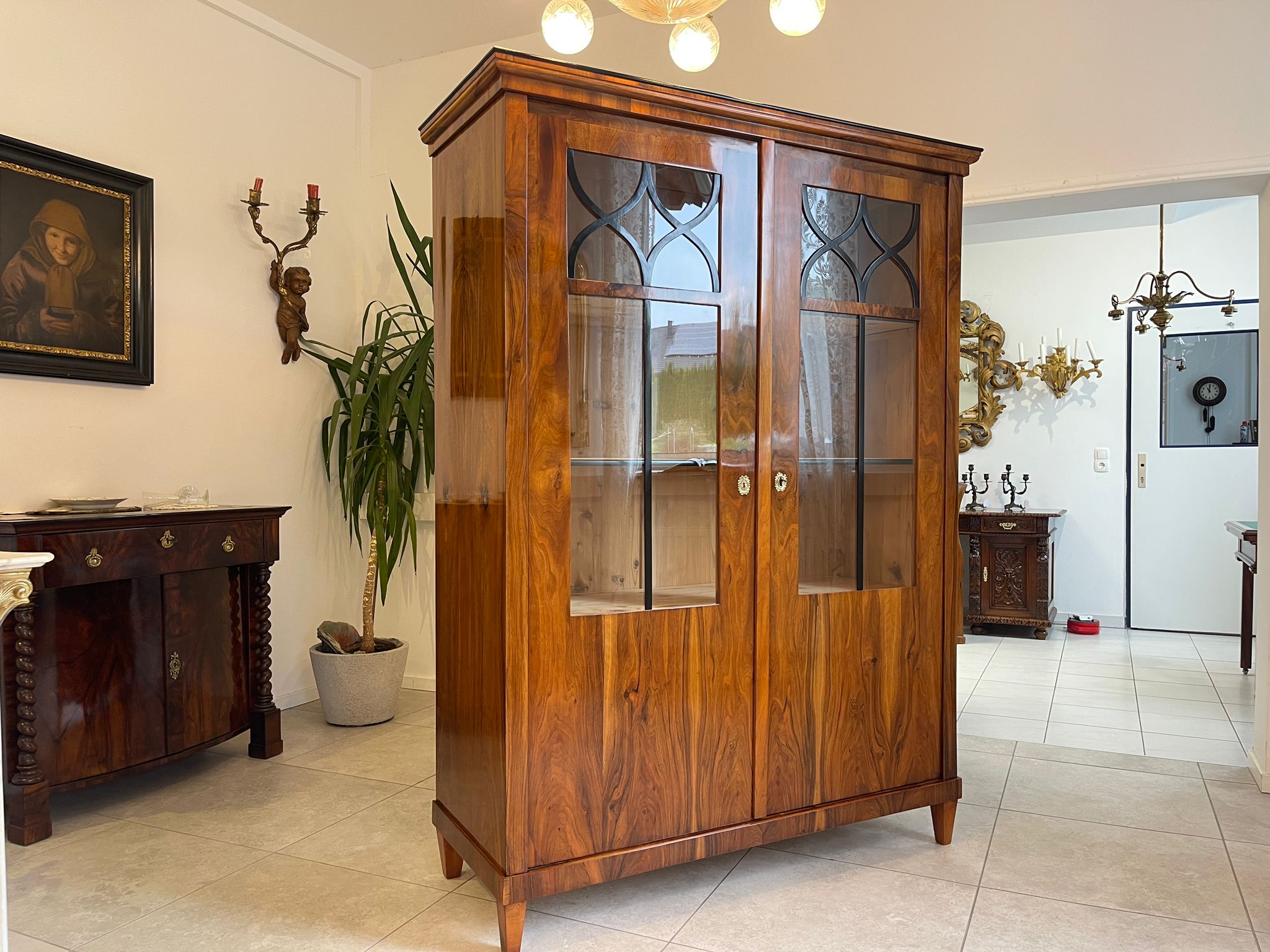 Antiquität Sale Biedermeier Vitrine Bücherschrank Nussholz A4953