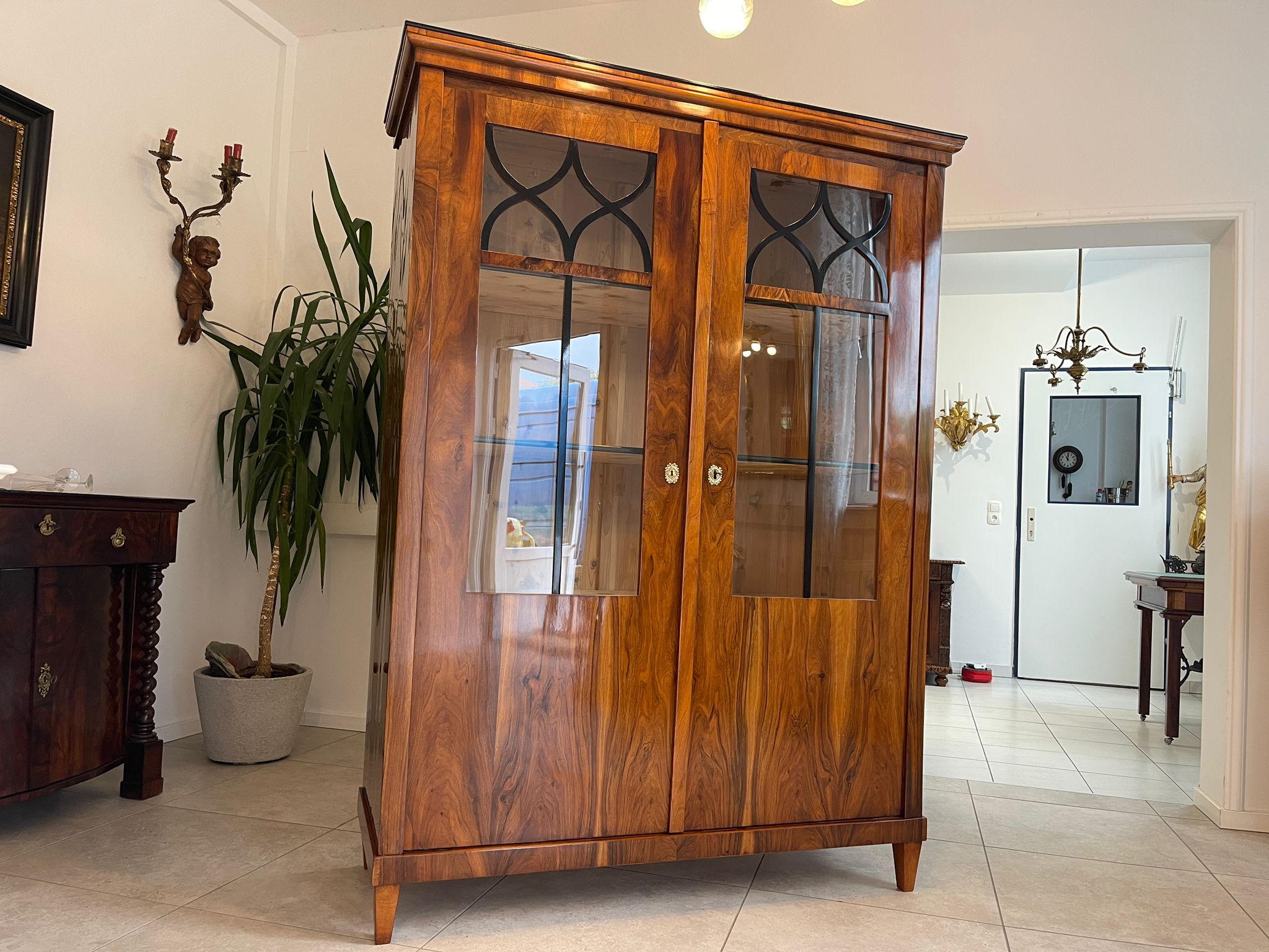 Antiquität Sale Biedermeier Vitrine Bücherschrank Nussholz A4953