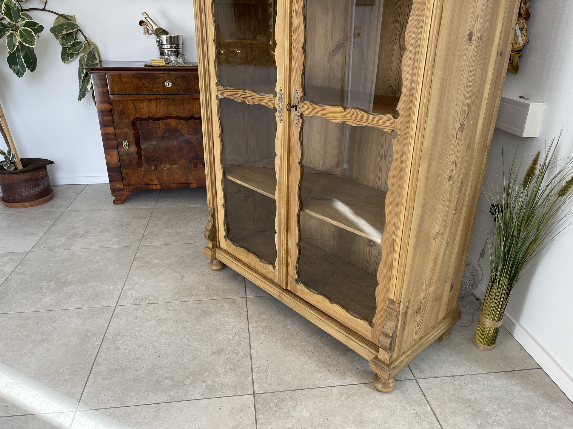 Biedermeier Vitrine Naturholz Bücherschrank Bauernschrank A4249