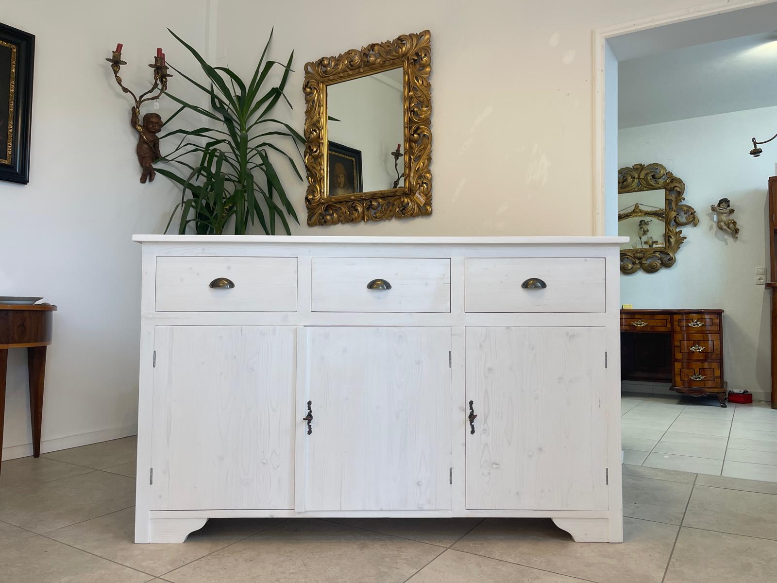 Bäuerliche Anrichte Sideboard Kommode Naturholz  Fichtenholz Weiss G1072