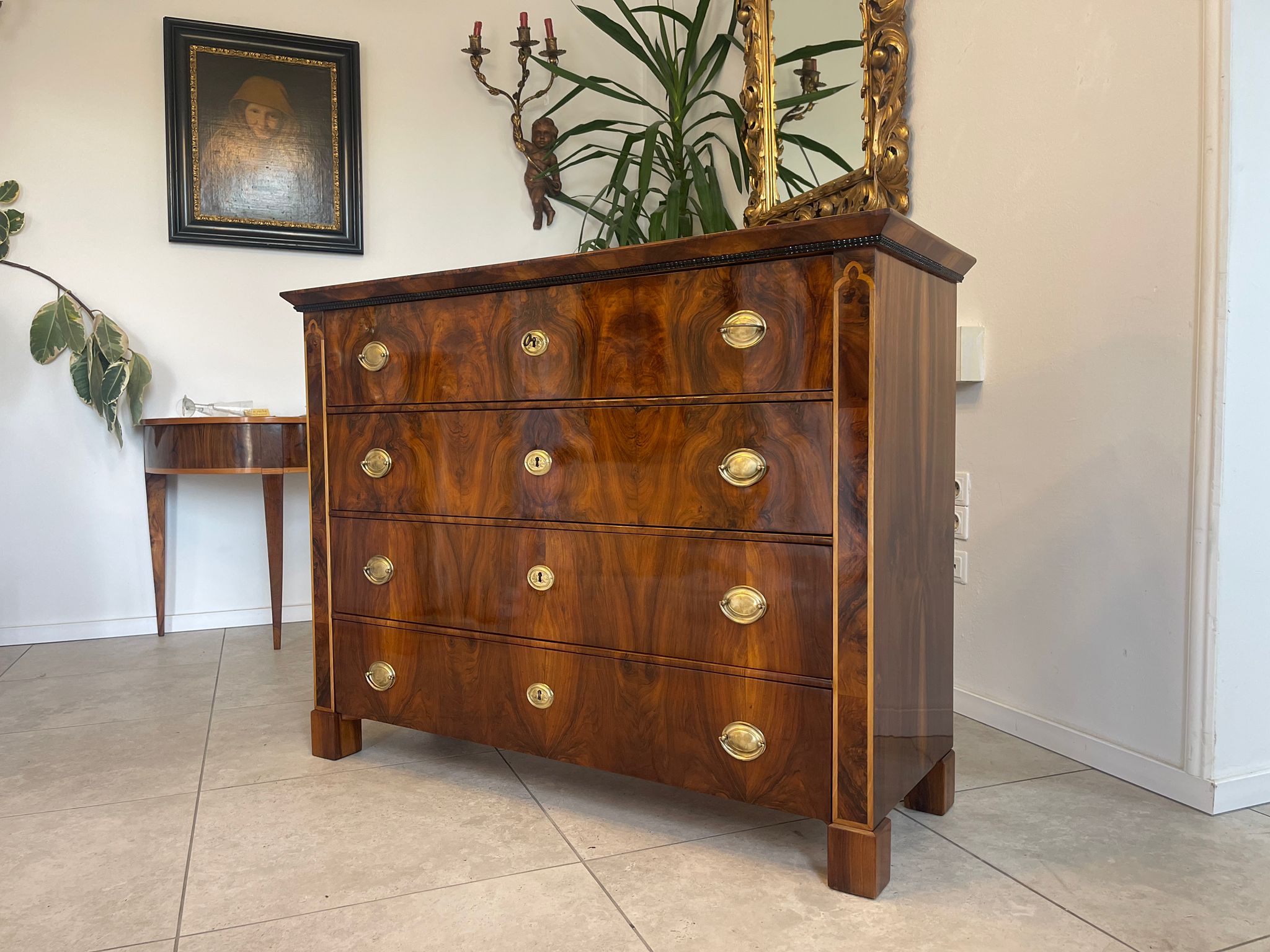 Biedermeier Kommode 4 Ladenkommode Nussholz Antiquität A5155