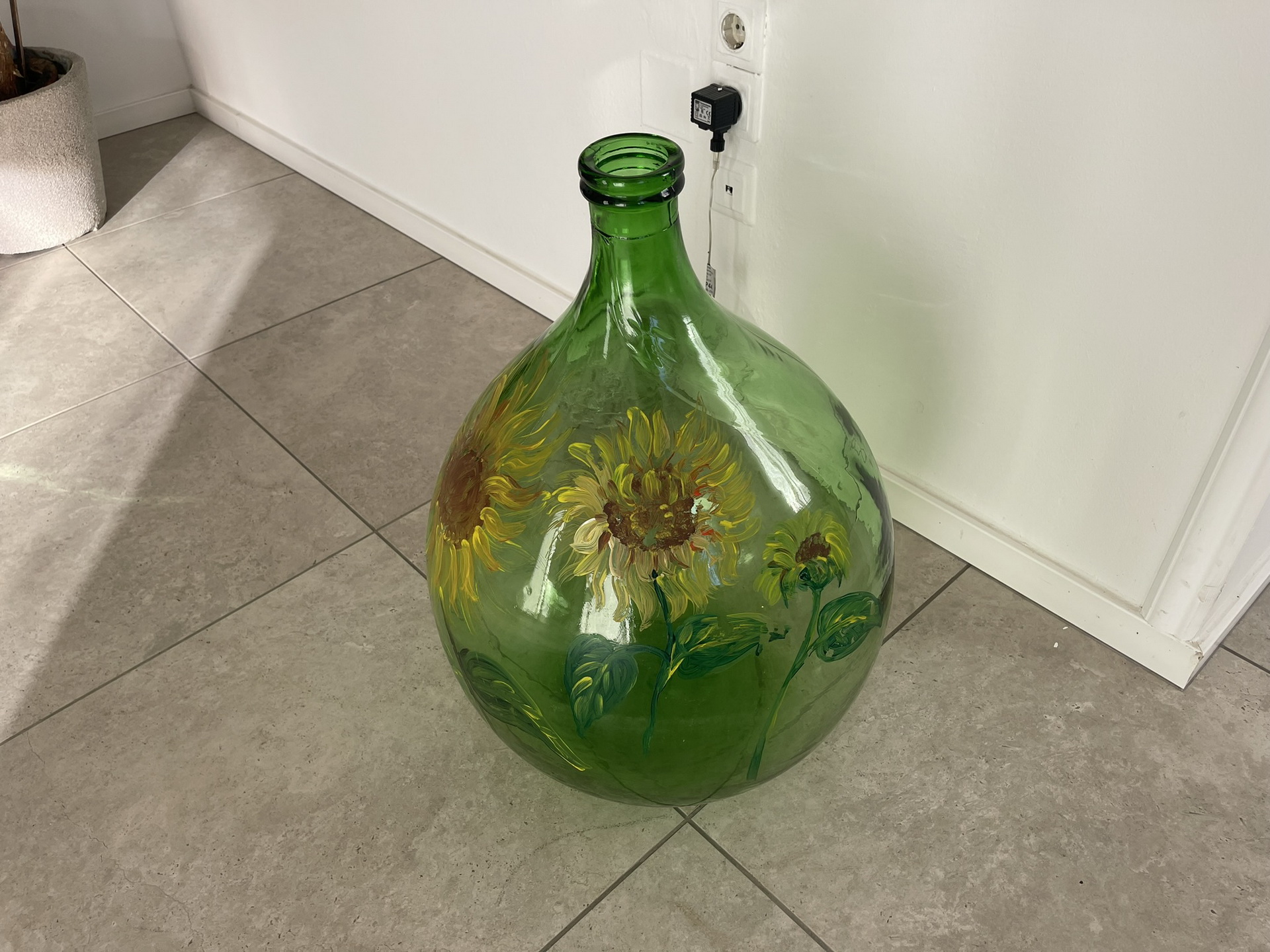 Alte Glasflasche Weinballon, Gärballon, mundgelasen B1702