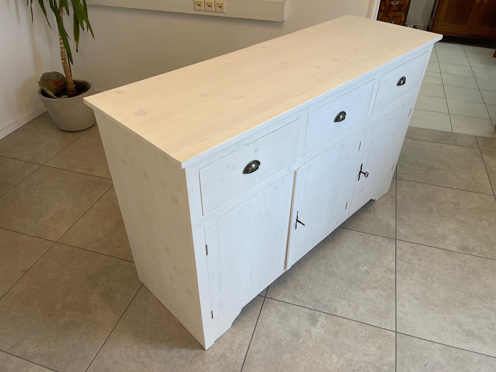 Bäuerliche Anrichte Sideboard Kommode Naturholz  Fichtenholz Weiss G1072