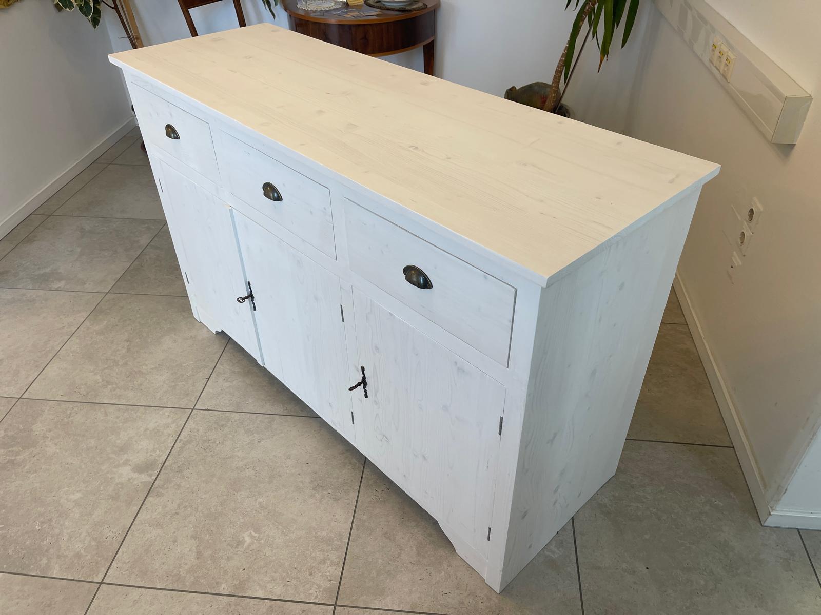 Bäuerliche Anrichte Sideboard Kommode Naturholz  Fichtenholz Weiss G1072