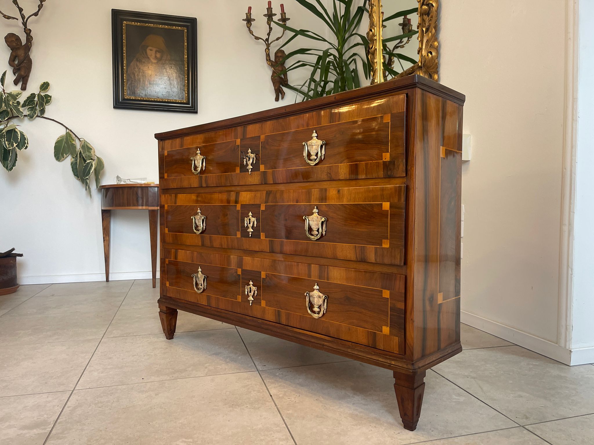 Restaurierte Marketierte Barock Eckkommode Ladenkommode Original Nussfurniert Antiquität A5154