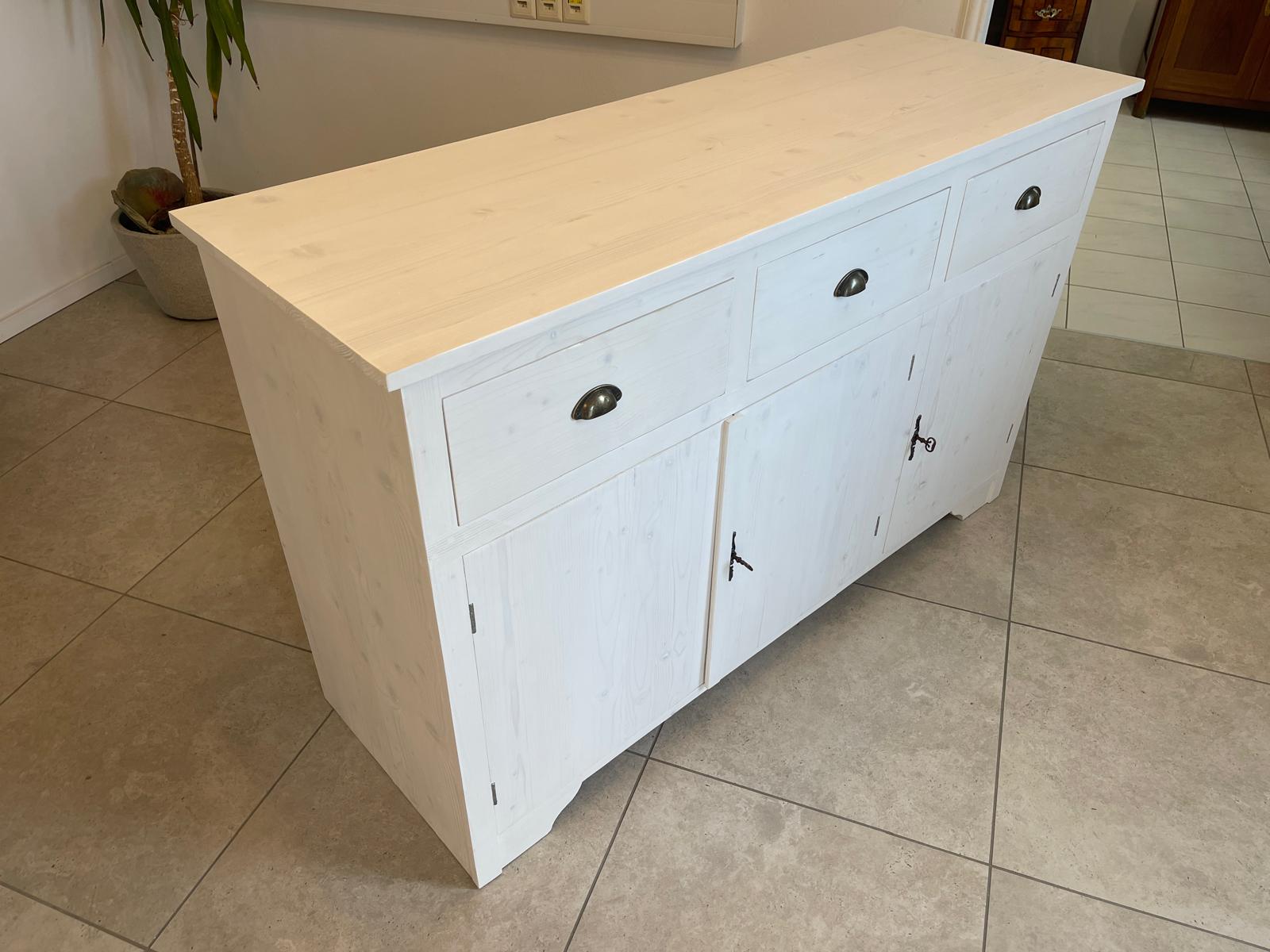 Bäuerliche Anrichte Sideboard Kommode Naturholz  Fichtenholz Weiss G1072