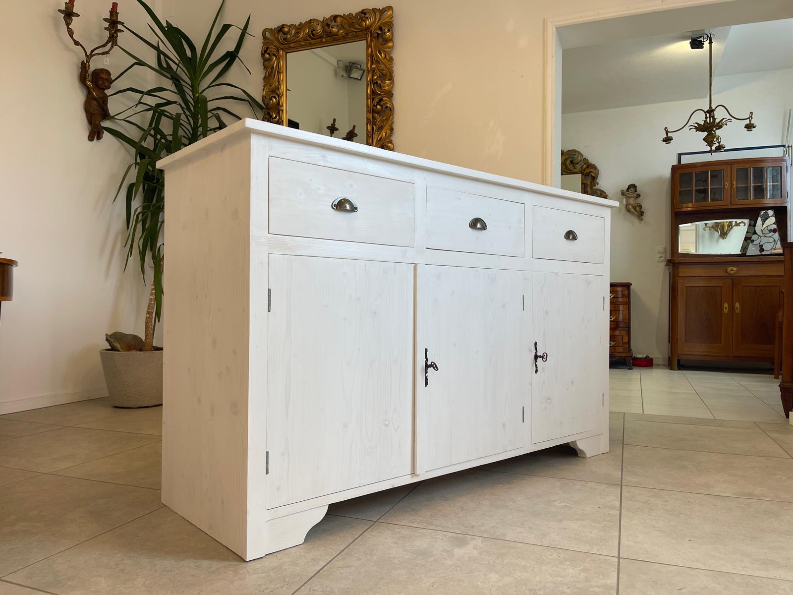 Bäuerliche Anrichte Sideboard Kommode Naturholz  Fichtenholz Weiss G1072