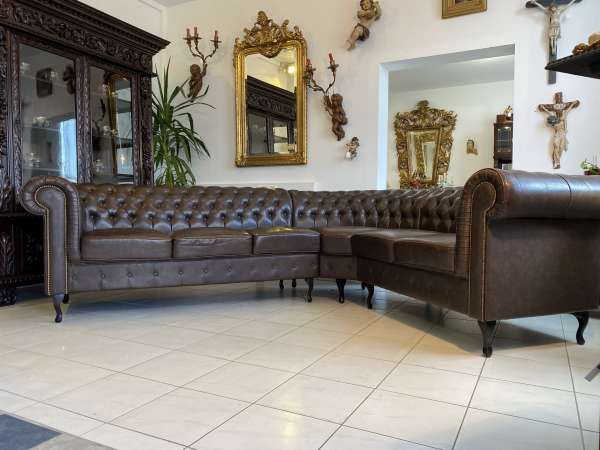 Chesterfield Ecksofa Diwan Couch Eckliege Zigarrenbraun A2533